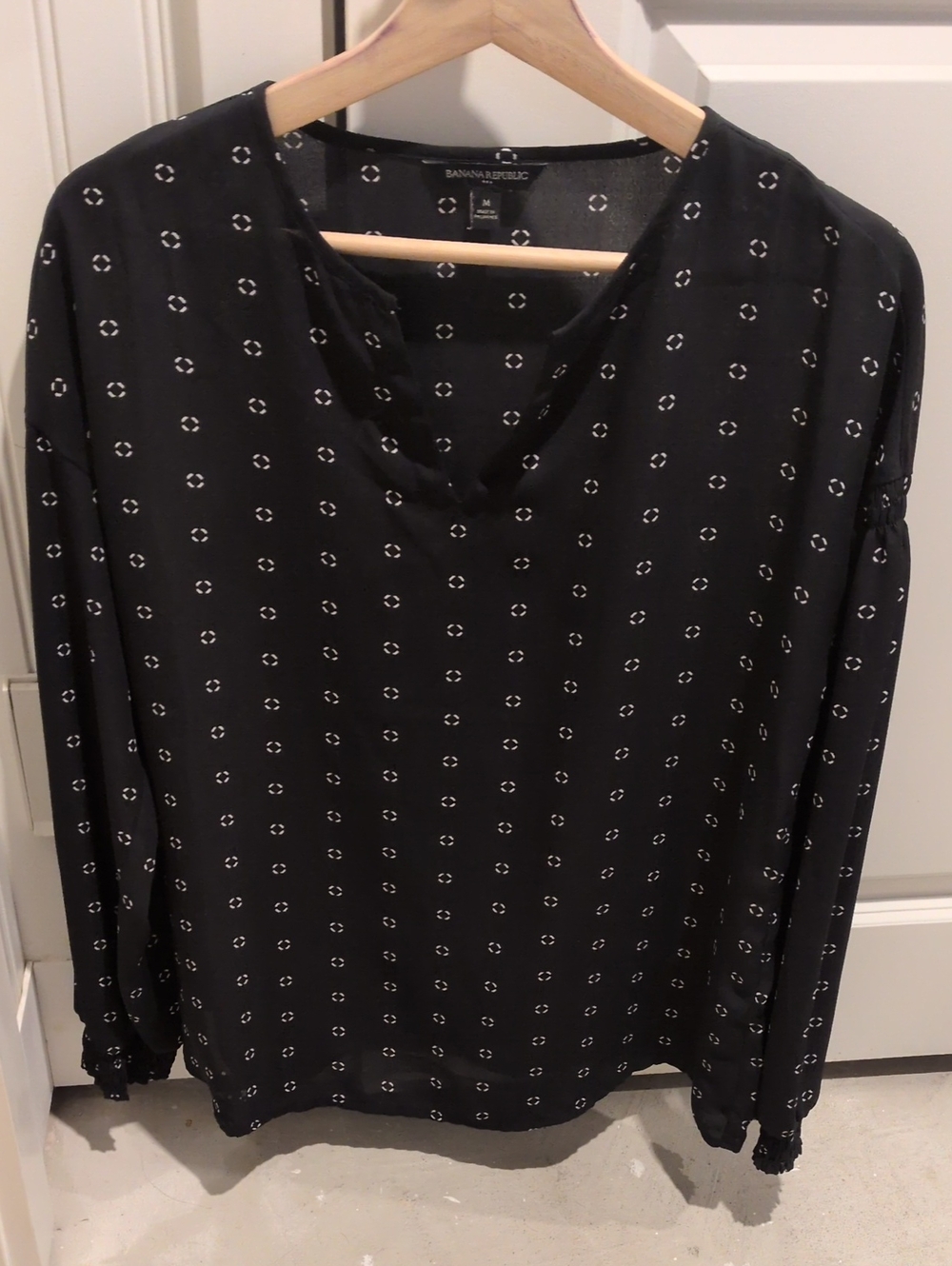 Banana Republic Black Blouse with White Dot Motif